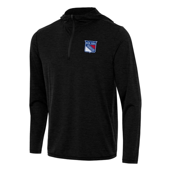 Men's Antigua Heather Black New York Rangers Tidy Quarter-Zip Hoodie