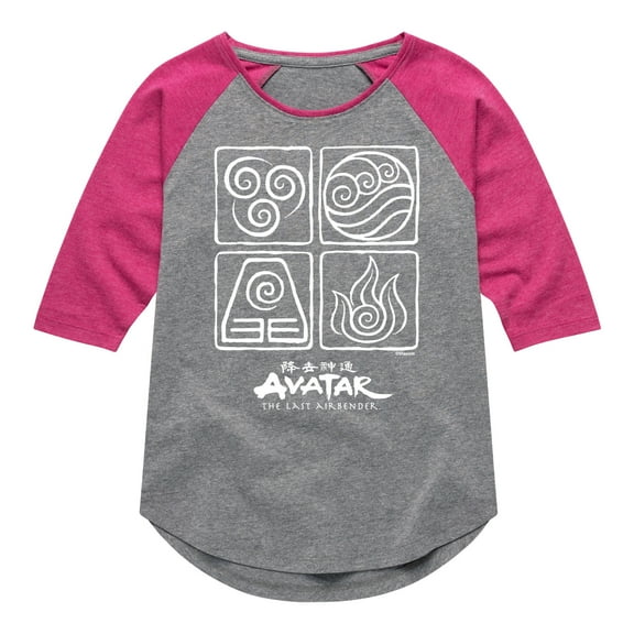 Avatar - The Last Airbender - Four Elements Inverse - Youth Girls Raglan Graphic T-Shirt