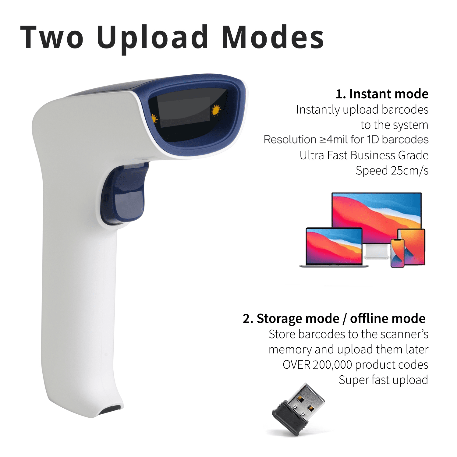 ScanAvenger SA3500 1D Wireless Barcode Scanner - Bluetooth, Wi-Fi, USB, Rechargeable Handheld