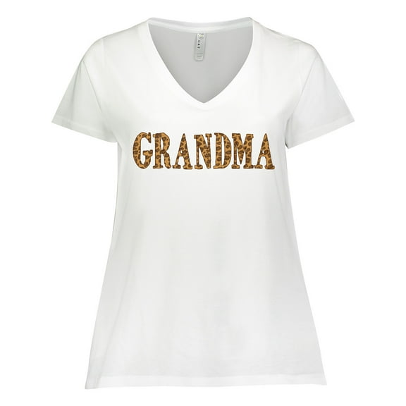 Inktastic Grandma in Leopard Print Women's Plus Size V-Neck T-Shirt