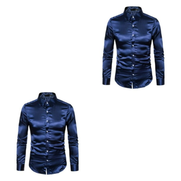 Minnieouse Camisa transpirable para hombre Satén con mangas largas - Trabajo Boda o hogar Buen corte para el cuerpo normal Camisa de trabajo Type32 NO32