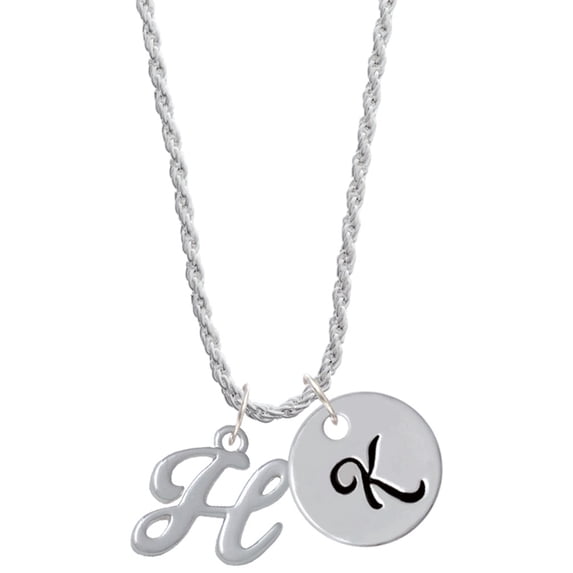 Delight Jewelry Silvertone Small Gelato Script Initial - H - Silvertone Script Initial Disc - K - Charm Necklace, 20"+3"
