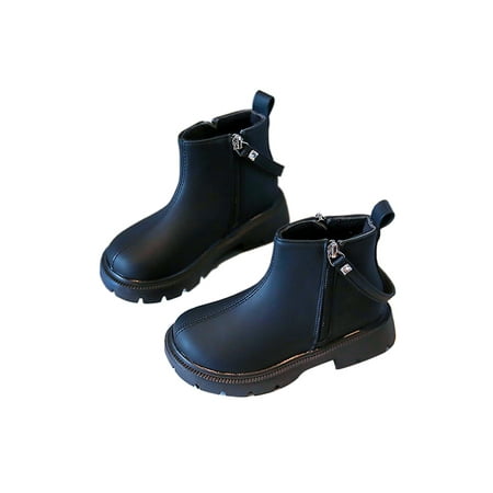 

SIMANLAN Unisex Kids Ankle Boots Round Toe Leather Boot Dual Side Zipper Short Bootie School Comfort Winter Shoes Outdoor Non-Slip Booties Black 6.5C