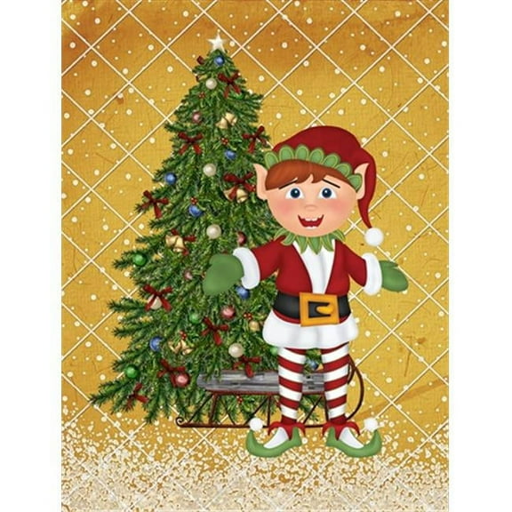 Santas Elf And Christmas Tree Flag Garden Size