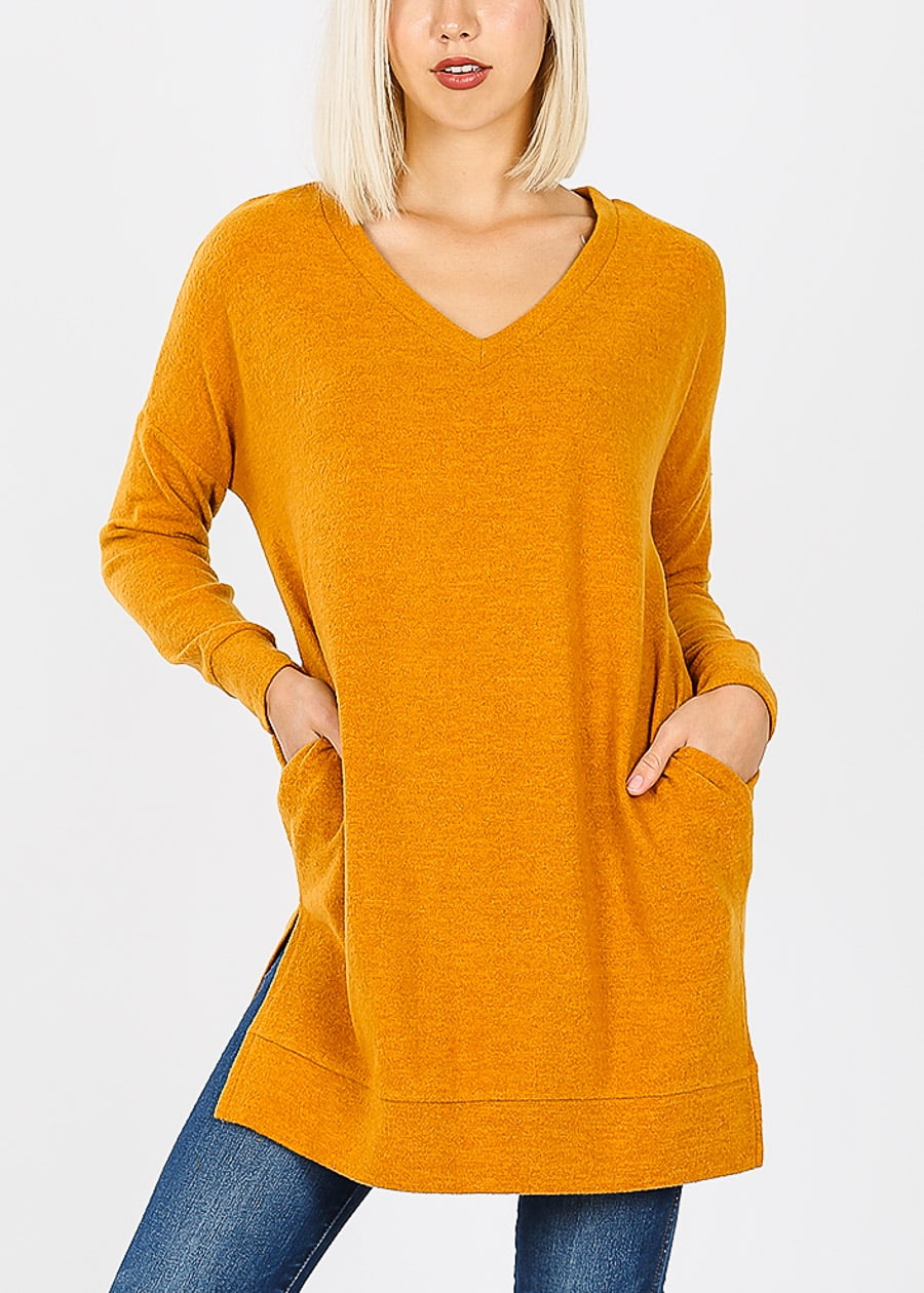 Womens Juniors Long Sleeve Sweater With 