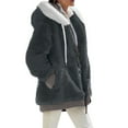 thumbnail image 2 of Qwertyu Winter Coats for Women Oversized Full Zip Fuzzy Fleece Hooded Jacket Casual Fashion Plus Size Outwear with Pockets Dark Gray M, 2 of 6