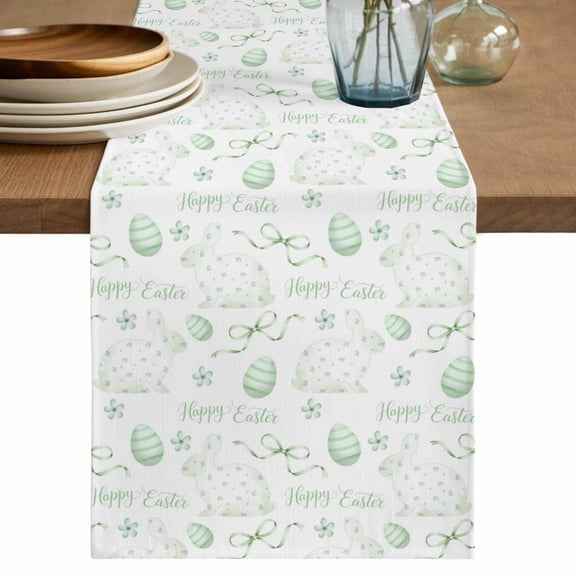 Table Runner 60 Inches Long for Kitchen Dining, Sage Green Easter Dresser Scarf Farmhouse, Dining Table Decorations for Wedding/Parties, Watercolor Spring Bunny Eggs 13 x 60 In