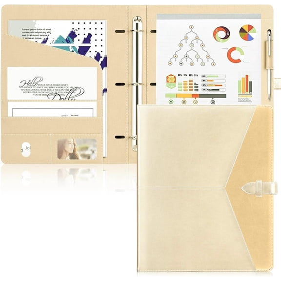 Padfolio 3 Ring Binder Organizer Business Portfolio Folder for Women, A4/ Letter Size PU Leather Portfolio Padfolio for Interview Conference Presentation,
