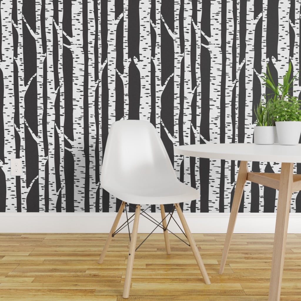 PeelandStick Removable Wallpaper Birch Trees Forest Woodland Charcoal