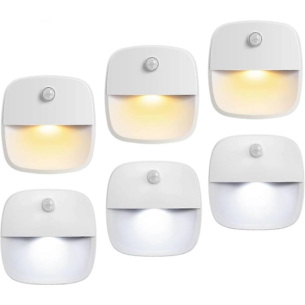 Newest Motion Sensor Light, Cordless Battery-Powered LED Night Light, Wall Light, Closet Lights, Safe Lights for Stairs(3 Warm White+3 White)