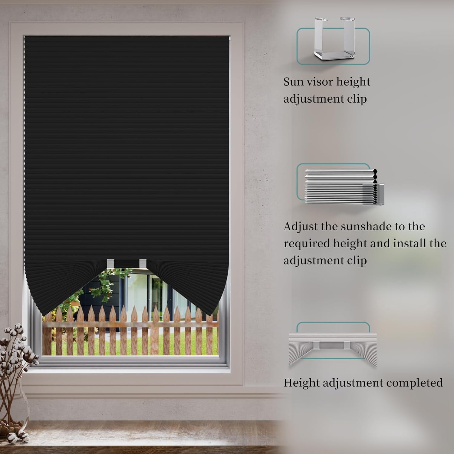 Arch Window Shades Half Circle Blackout Cellular Shades Cordless No Drill Blinds for Windows Half Moon Honeycomb Fabric No Tools Room Darkening Shades Easy Install (1PCS Black 72" W X 36" H)