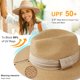 thumbnail image 3 of Women Straw Panama Hat Travel Fedora Beach Sun Hat Summer Wide Brim Straw Roll up Hat UPF 50+, 3 of 5