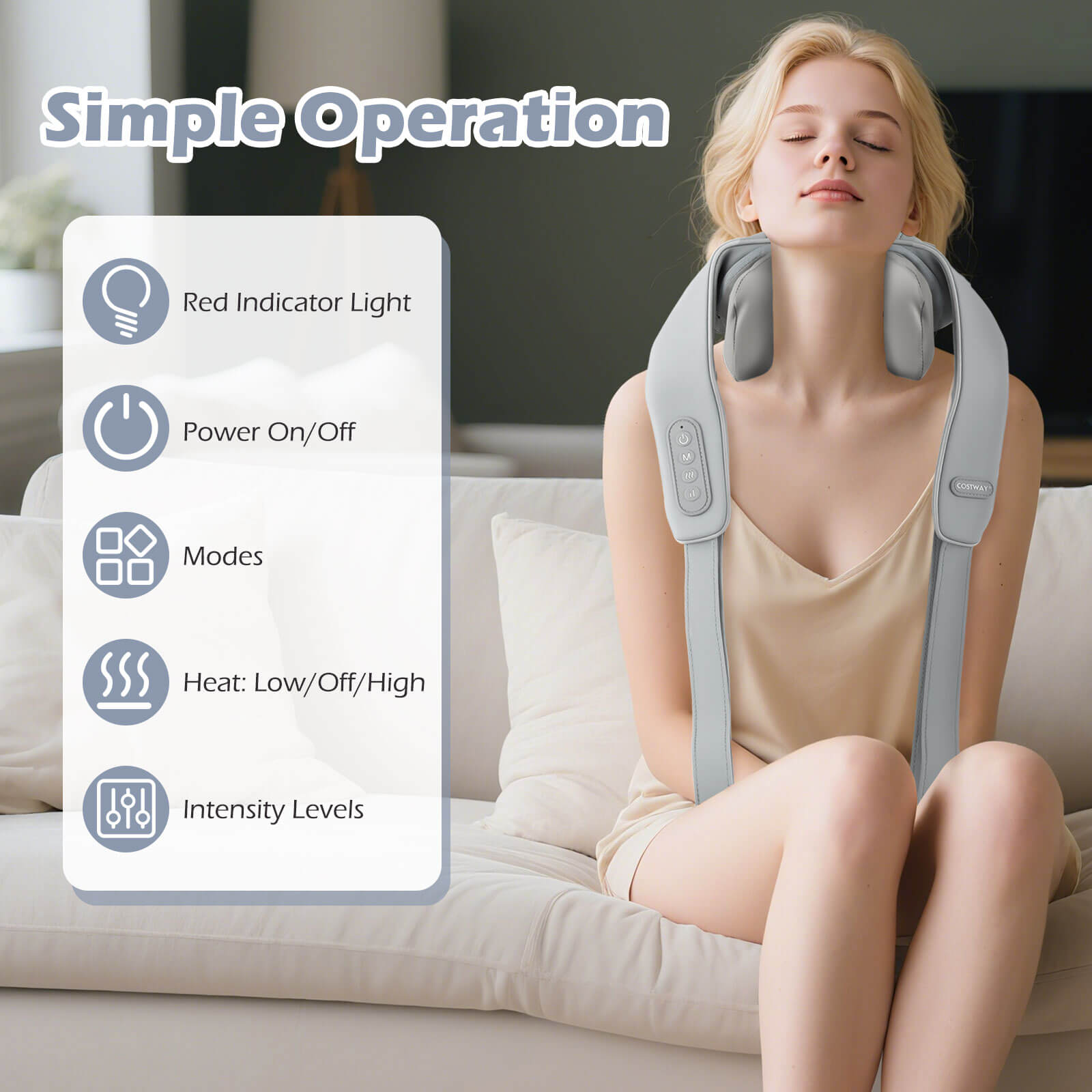 Costway Neck Shoulder Massager with 2 Heating Levels & Adjustable Intensity Gray