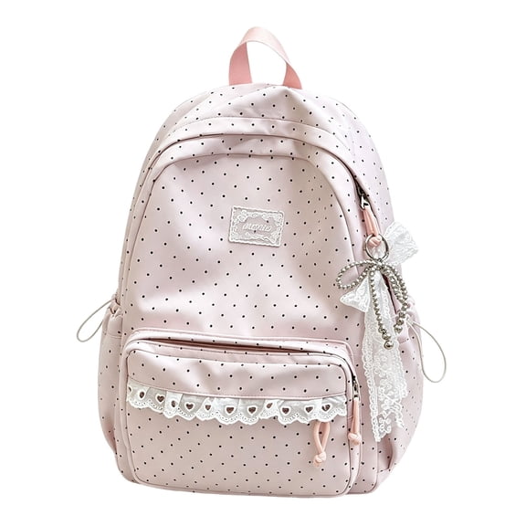 Polka Dot Lace Decor Backpack, Cute Casual Travel Daypack with Bow Ornament, Lightweight Fashion Rucksack, Shoulder Bag for Daily, Weekend Travel, Shopping and Outdoor Use,11.81X5.91X16.93"