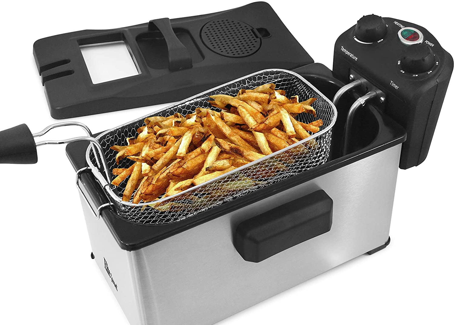 2 Elite Platinum EDF-401T Maxi-Matic 1700-Watt Stainless-Steel Triple Basket Electric Deep Fryer with Timer and Temperature Knobs and Odor Free Filter 4.2L/17-Cup 