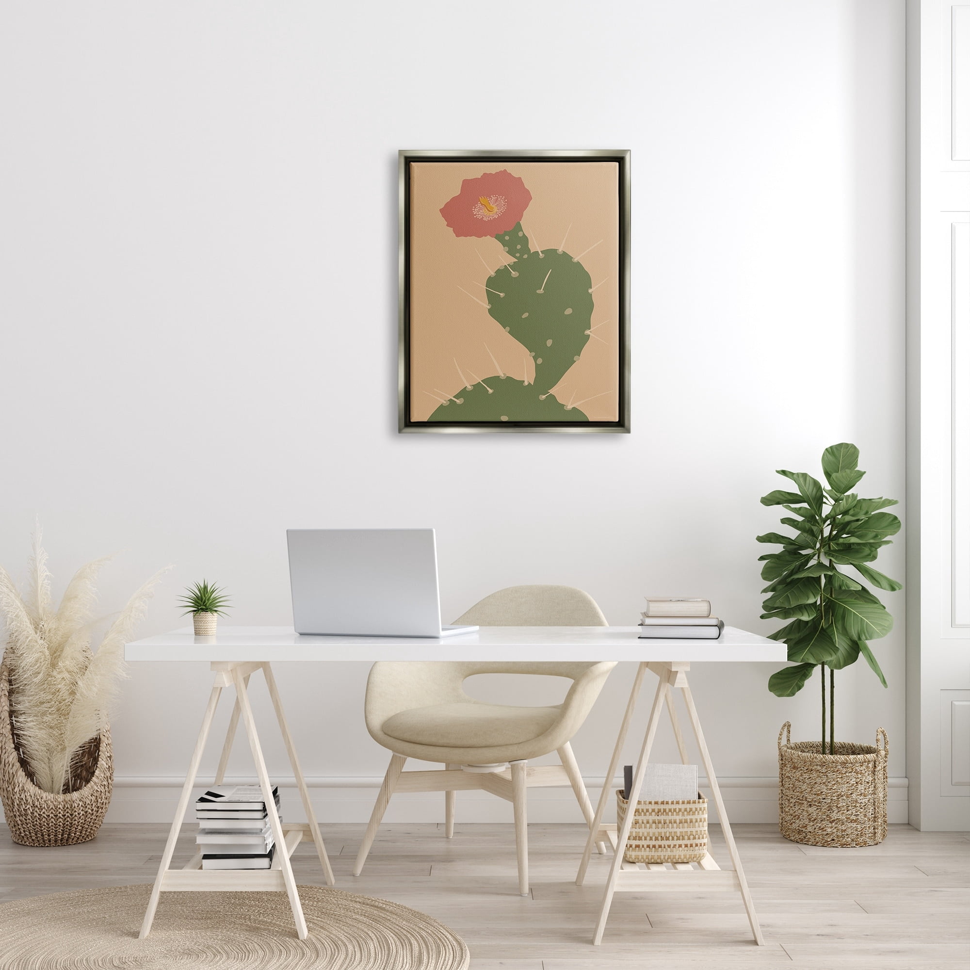 Stupell Industries Prickly Boho Cactus Flower Modern Pictorial Plant Graphic Art Luster Gray Floating Framed Canvas Print Wall Art, Design by Kamdon Kreations