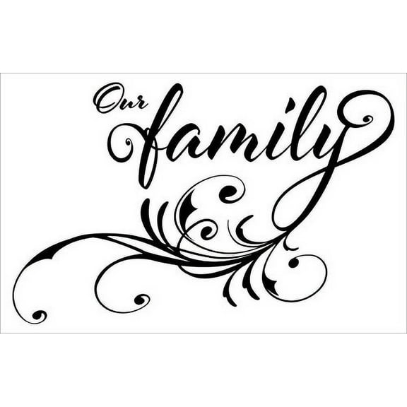 Our Family Wording with Modern Swirl Graphics Vinyl Wall Decal, 23 x 15 , Black