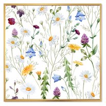 Designart 'Wildflowers Clover Bell and Chamomile III' Traditional Framed Canvas Wall Art Print