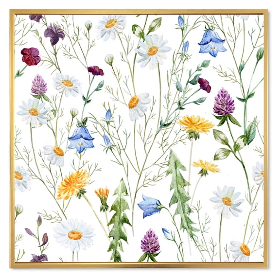 Designart 'Wildflowers Clover Bell and Chamomile III' Traditional Framed Canvas Wall Art Print