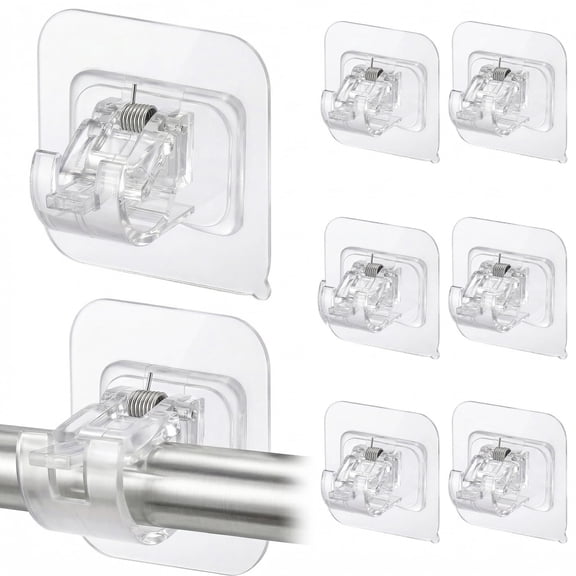 8 Pack Self Adhesive No Drill Curtain Rod Brackets Transparent Adjustable Hooks for Bathroom and Kitchen
