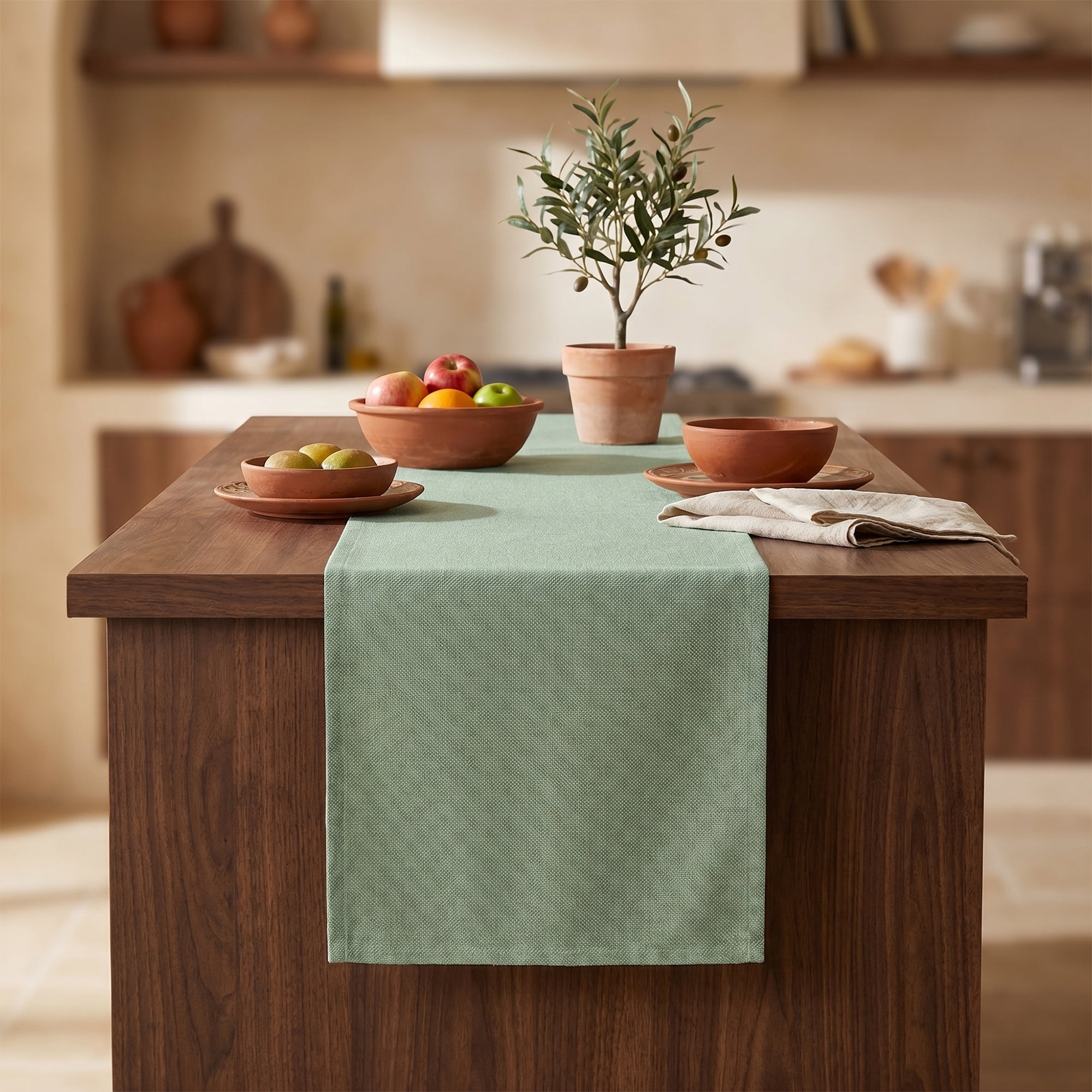 Washable Polyester Kitchen Runner for Dining Table Decoration Green 13" x 60.2"