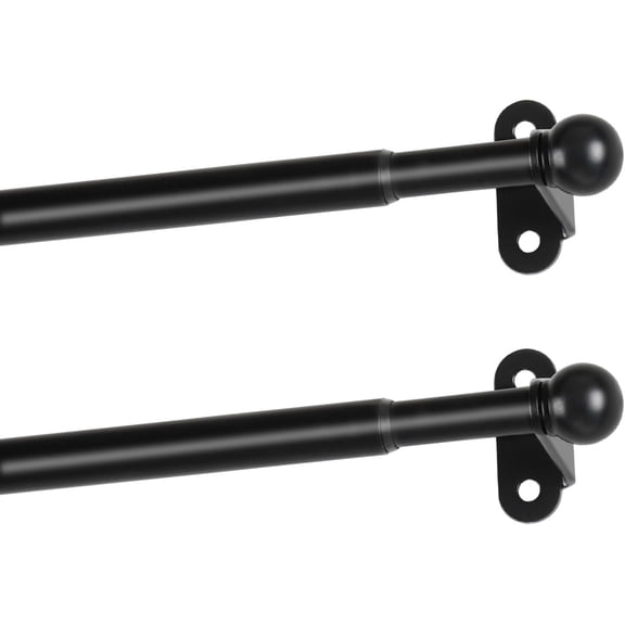 2 Pack Short Thin Curtain Rod 12-18 Inch, 1/2" Diameter, Front Door Curtain Rod, Mini Small Adjustable Cafe Curtain Rods for Windows with Brackets (Black)