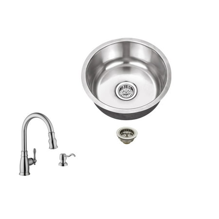 Magnus Sinks 17 1 8 In X 17 1 8 In 18 Gauge Stainless Steel Single Bowl Round Bar Sink With Arc Kitchen Faucet