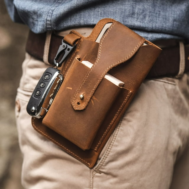 Xihbxyly Riñonera de Cuero para Hombre, Soporte Multifuncional para Teléfono, Práctico Diseño de Gancho de Metal, Correa Ajustable, Ideal para Senderismo, Correr, Viajes y Actividades Al Aire Libre,