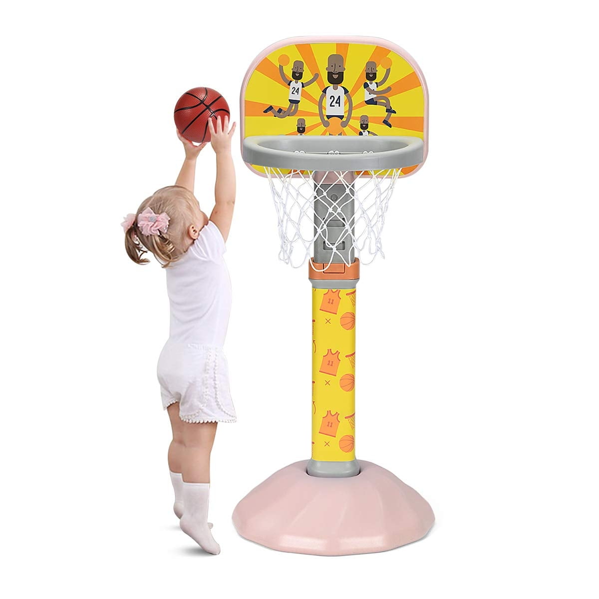 Kids Basketball Hoop Stand with Adjustable HeightPink