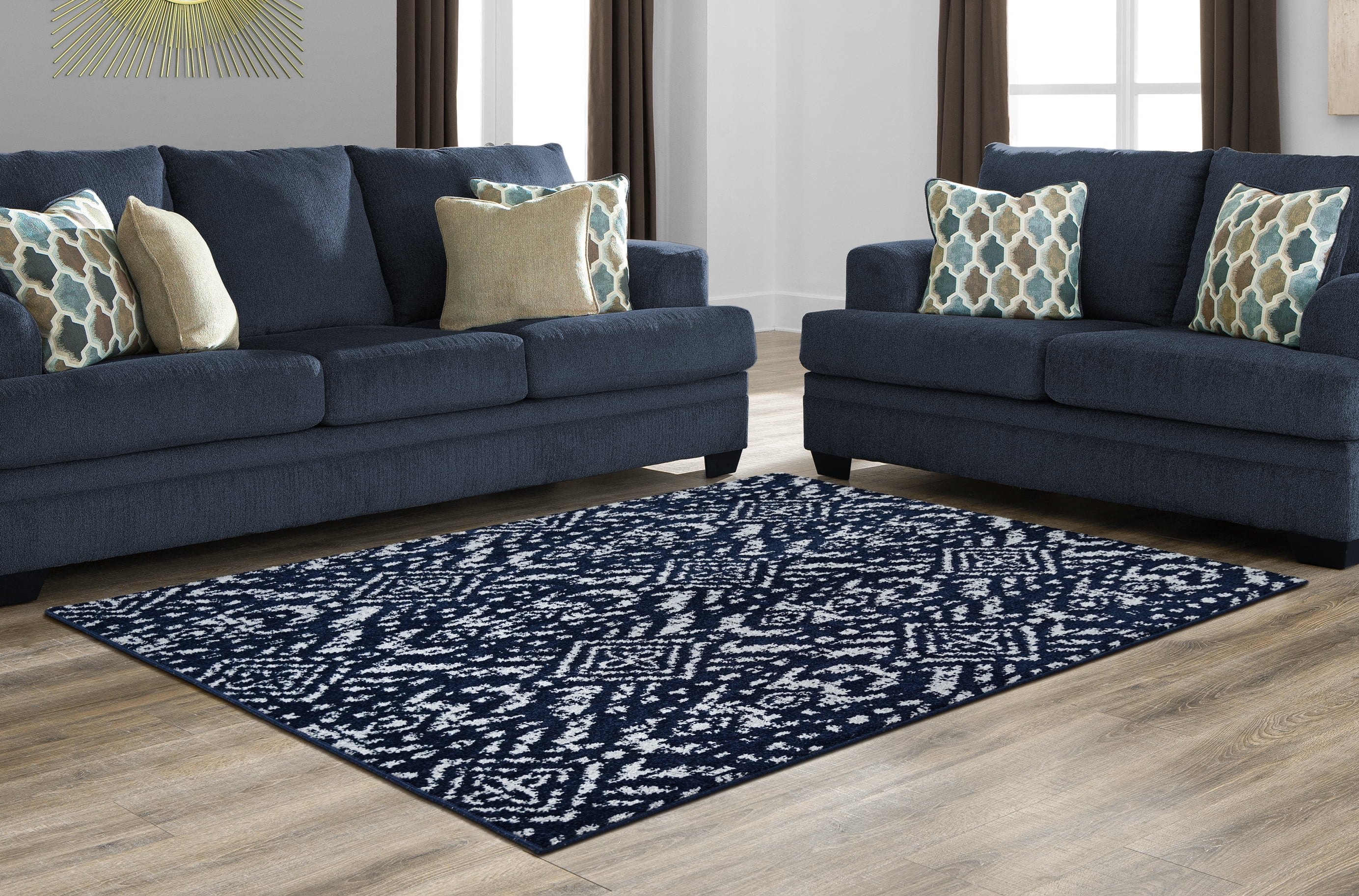 Garland Rug Denali Polypropylene Navy/Silver Indoor Area Rug, 7' x 10'