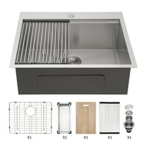 25"x22" Stainless Steel 18 Gauge Single Bowl Drop-In Workstation Kitchen Sink with All Accessories, 1-Pre-Drilled Faucet Hole