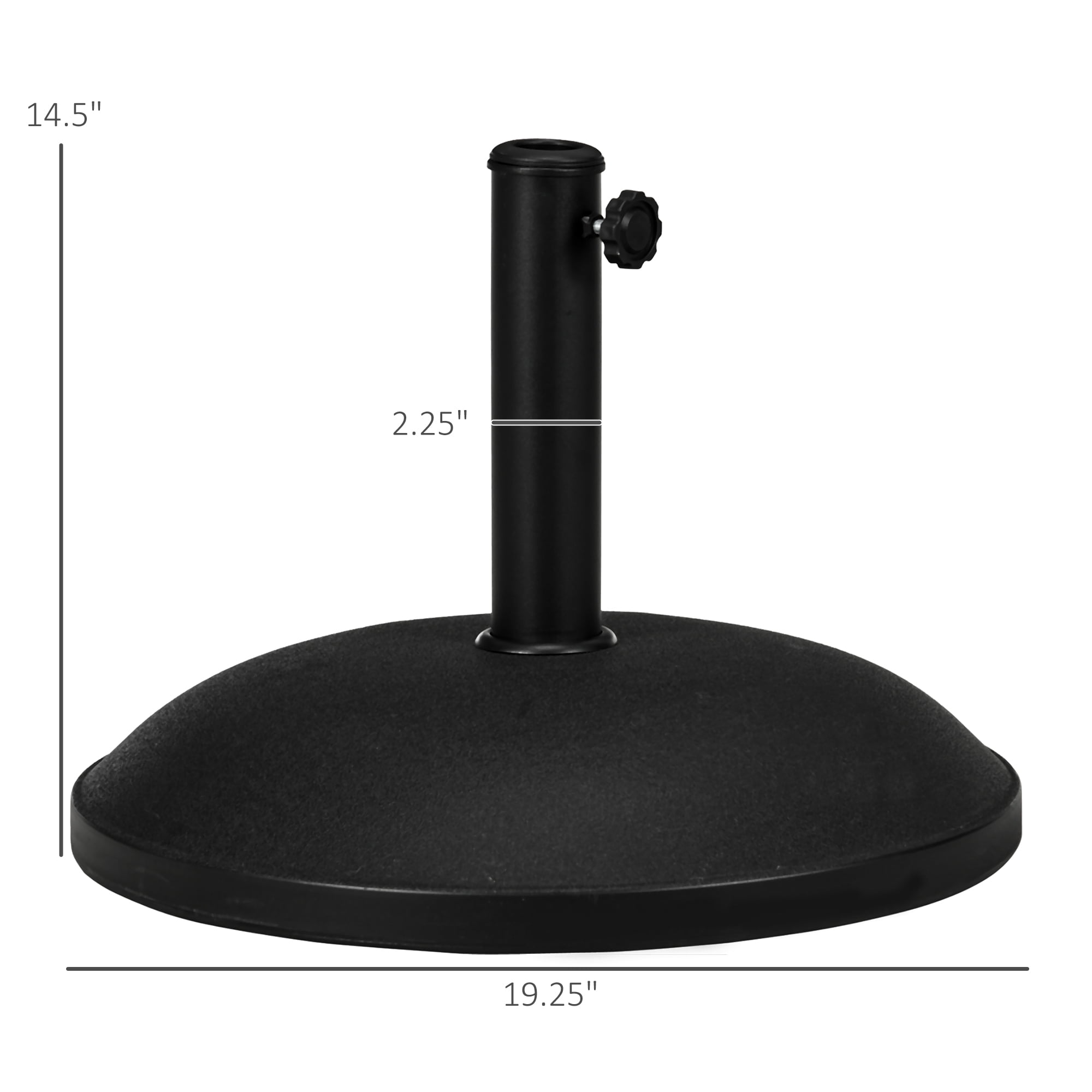 Outsunny 20" 55 lbs Round Cement Umbrella Base Stand Market Parasol Holder with Tightening Knob for Φ1.3" Φ1.5" Φ1.9" Pole for Lawn Backyard Black