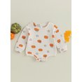 thumbnail image 2 of Wassery Baby Halloween Outfits 0-18 Months Infant Fall Clothes for Boys Girls Round Neck Long Sleeve Pumpkin Star Print Sweatshirt Romper, 2 of 8