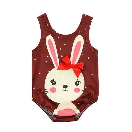 

Musuos Baby Girls Bathing Suit Cartoon Bunny Print Sleeveless One Piece Swimwear
