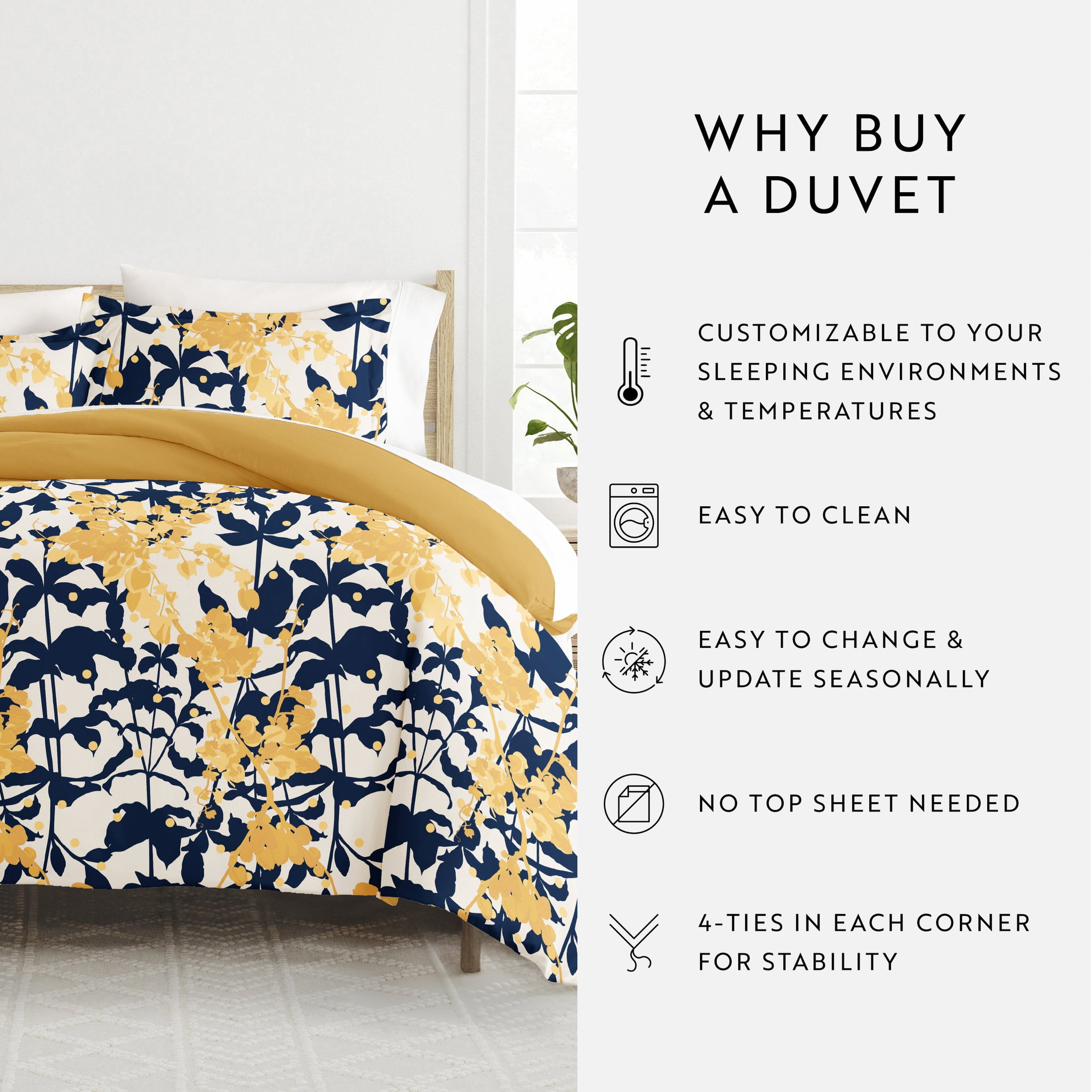 Noble Linens Yellow Boho Flower Reversible 2-Piece Duvet Cover Set, Twin/Twin XL