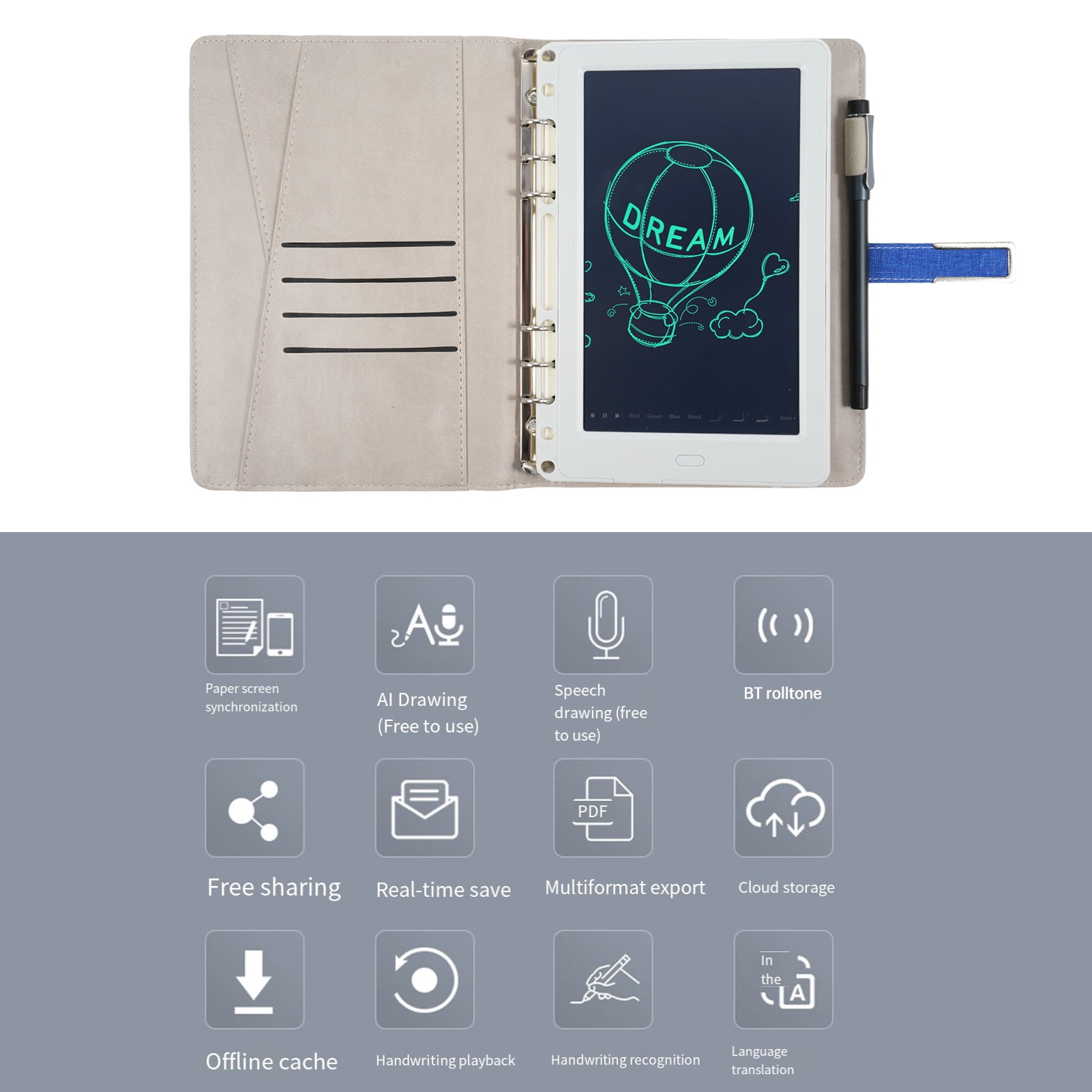 Notebook Smart Smart Pen + A5 Leather Notebook Lined Journal Planner+Writing Board Real-time Sync for Digitizing Use with APP Voice-to-Text/ Offline Storage/ AI Function/ Sharing Compatible