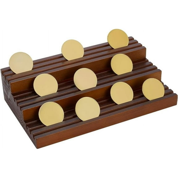 PH 9 Rows Challenge Coin Display Case Wood Military Coins Display Holder Hold 54 Coins Wooden Coin Holder Rack Rectangle Collectible Coins Stand Coins Storage Box for Desk 5.9x9.8x2.3inch Sienna