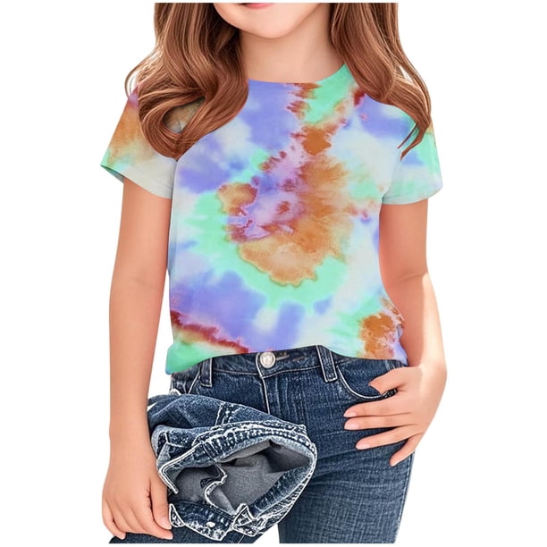 Camisetas de Cuello de Tripulación de Manga Corta para Mujeres Camiseta Impresa Clásica Cuello Redondo Top Versátil Casual para Niños Grandes de Edades 3-14