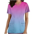 thumbnail image 3 of QATAINLAV Womens Scrubs Gradient Print Short Sleeve Nursing Scrub Tops Criss Cross V Neck T-Shirts Stretch Nurse Uniform Pocket Tee Nurse Gifts Hot Pink S, 3 of 6
