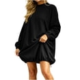 thumbnail image 6 of Lenpel Long Sweatshirt for Women Fall Oversized Long Sleeve Crew Neck Pullover Tops Loose Drawstring Hem Shirts(Black,Large), 6 of 7