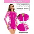 thumbnail image 5 of Women's Zipper Boyleg Bathing Suits Long Sleeve One Piece Rash Guard Swimsuits UPF 50+ Surfing Athletic Swimwear Printed Beach Holiday Boyshort Bodysuit, 5 of 6