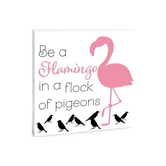 Flamingo In Flock Pigeons Pink Flamingo 10 x 10 Wood Tabletop Sign Plaque