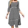 thumbnail image 1 of Vestido acampanado con nudo en forma de corazón en blanco y negro y diseño de moda, talla grande, suelto, estilo psicodélico retro, 1 of 6