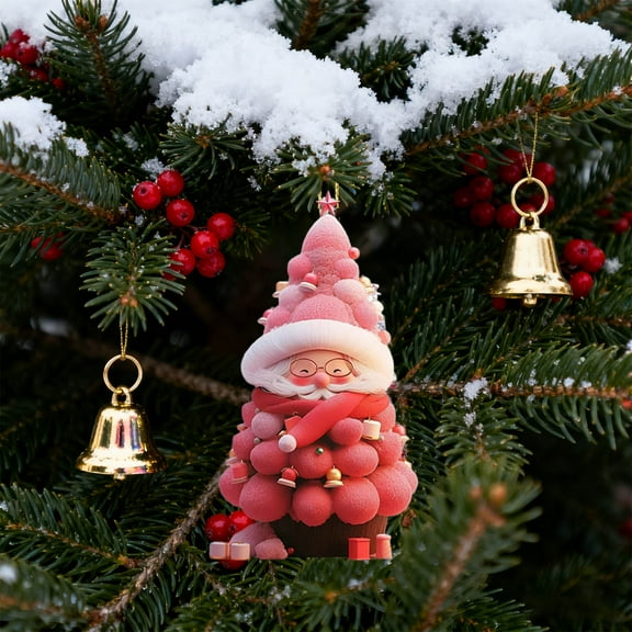CaiYueKe 3.15 Inch Pink Santa Claus 2D Acrylic Ornaments Christmas Tree Decorations Indoor Santa Window Hanging Sign Plastic Xmas Pendants for Holiday Tree Christmas Wedding Party Decor