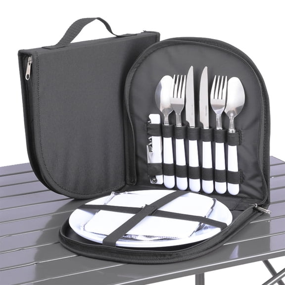 Full Size Stainless Steel Dish & Utensil Set Portable Picnic Mess Kit RV Camping Flatware Plate & Silverware Cutlery Dinnerware Packed Clip Outdoor Gift for Men(Just a Storage Bag,Black)