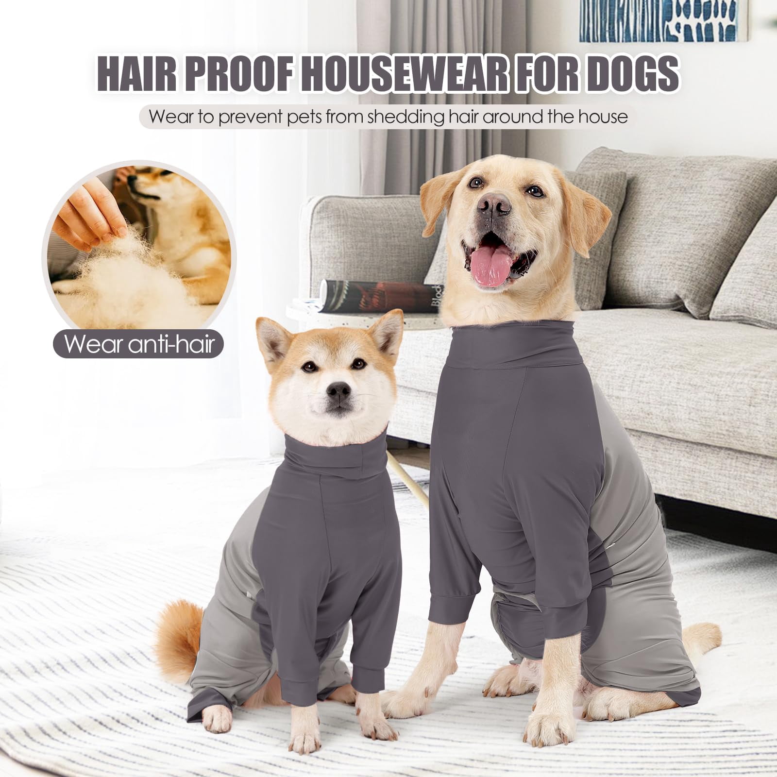 Dog Recovery Suit with Zipper, Dog Shedding Suit Onesie, After Surgery Dog Shirt, E Collar Alternative Anxiety Calming Shirt for Small Medium Large Dog Gray XL