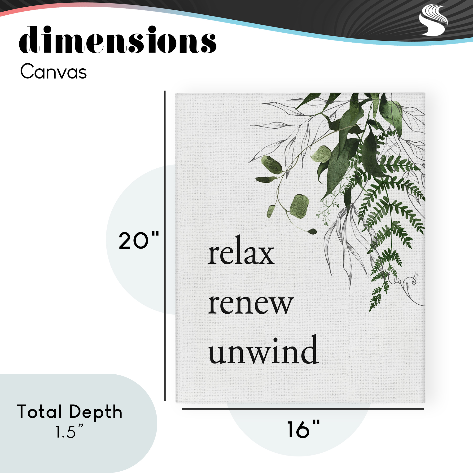 Relax Renew Unwind with Foliage Canvas Wall Art, design by Lettered and Lined