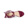 thumbnail image 4 of BLISSFUL STEP Women's Open Toe Lace up Sandals Mid Block Heels Sandals Burgundy 6, 4 of 7