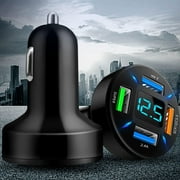 Car Battery Voltage Monitor with Real-time LED Display and 4 USB Fast Charging Ports