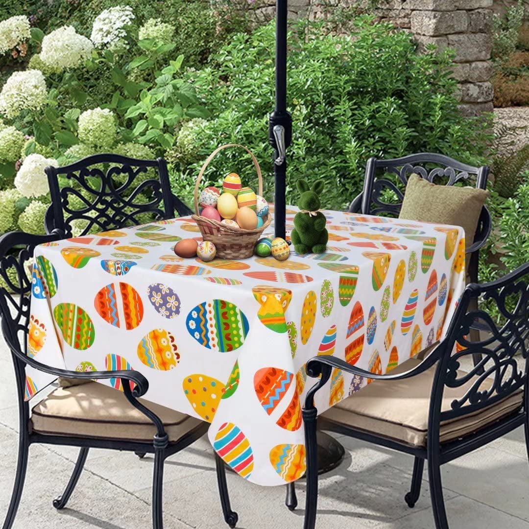 aoselan Easter Outdoor Tablecloth with Umbrella Hole 60x120 Inch